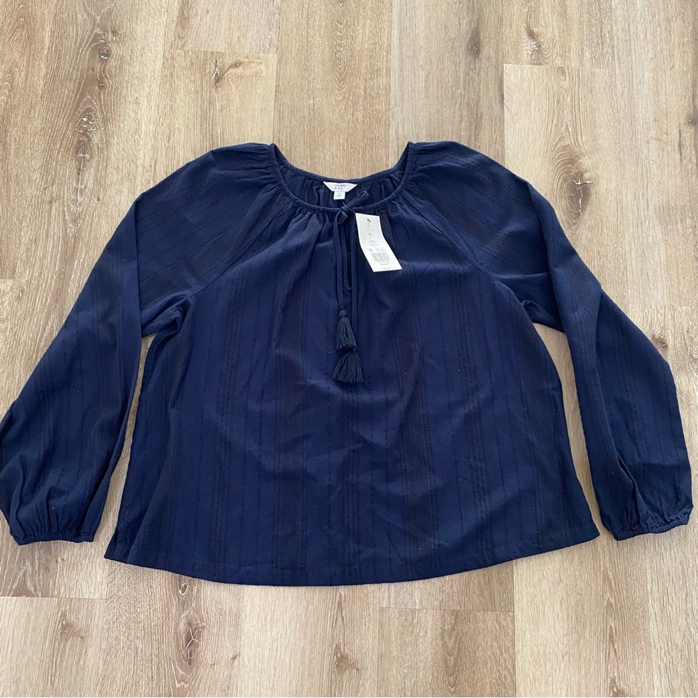 NWT Crown And Ivy Blouse Blue, Tassel Detail Women’s Size XL